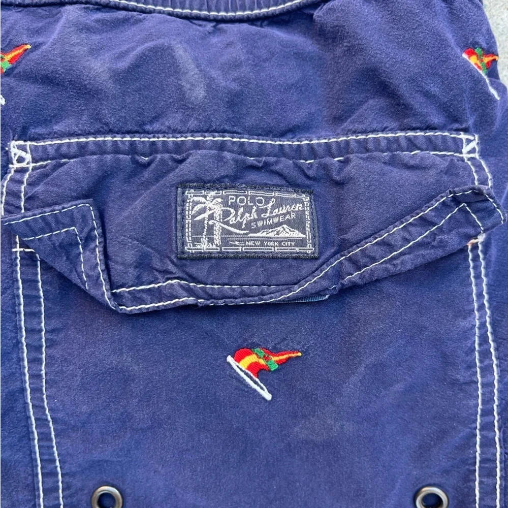 Men's Vintage Polo Ralph Lauren Swim Trunks Blue All-Over Print M Sailboat‎ Prep